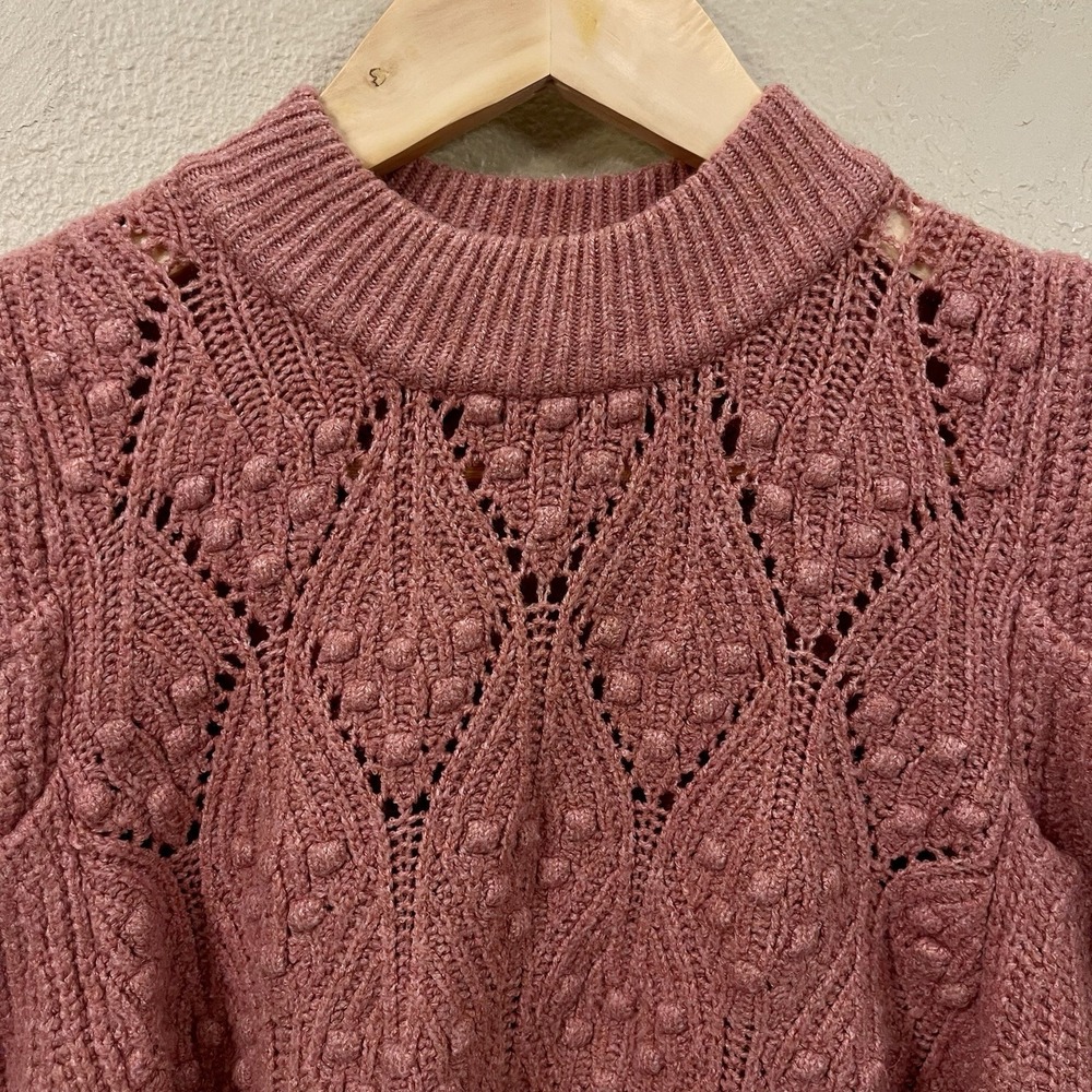 A New Day Knit Sweater Chest Detail Dusty Rose Pink Feminin Romantic Soft Size S